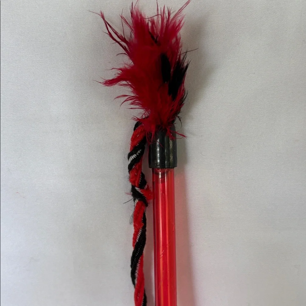 Pre - Loved Set Of Red and Black Catnip Teaser Wand Toy & Cat Black Leash